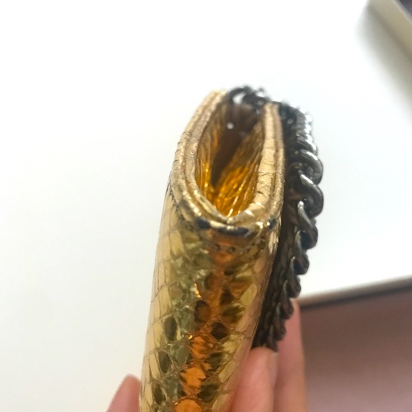 Very Rare! Stella McCartney Metallic Gold Python Falabella Wallet Vegan - Picture 12 of 13